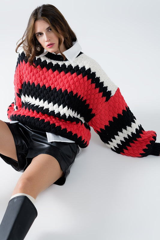 Q2 jersey oversize rojo a rayas zig zag