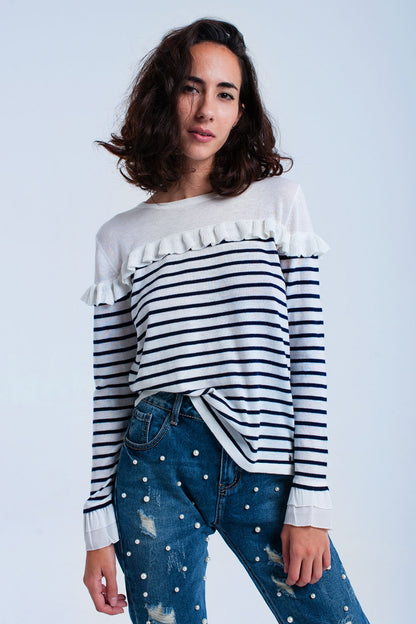 Q2 Jersey rayado navy con volantes