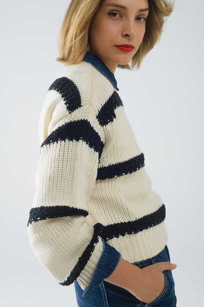 Jersey relajado beige con rayas negras