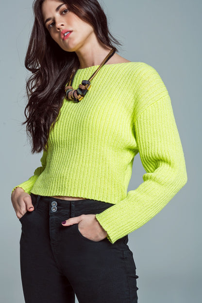 Jersey relajado con cuello barco de canalé grueso en verde lima