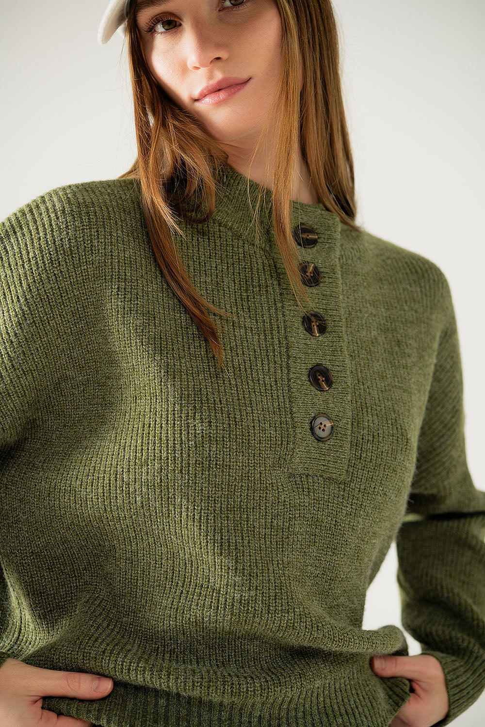 Jersey relajado de medio botón en verde