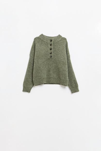 Jersey relajado de medio botón en verde