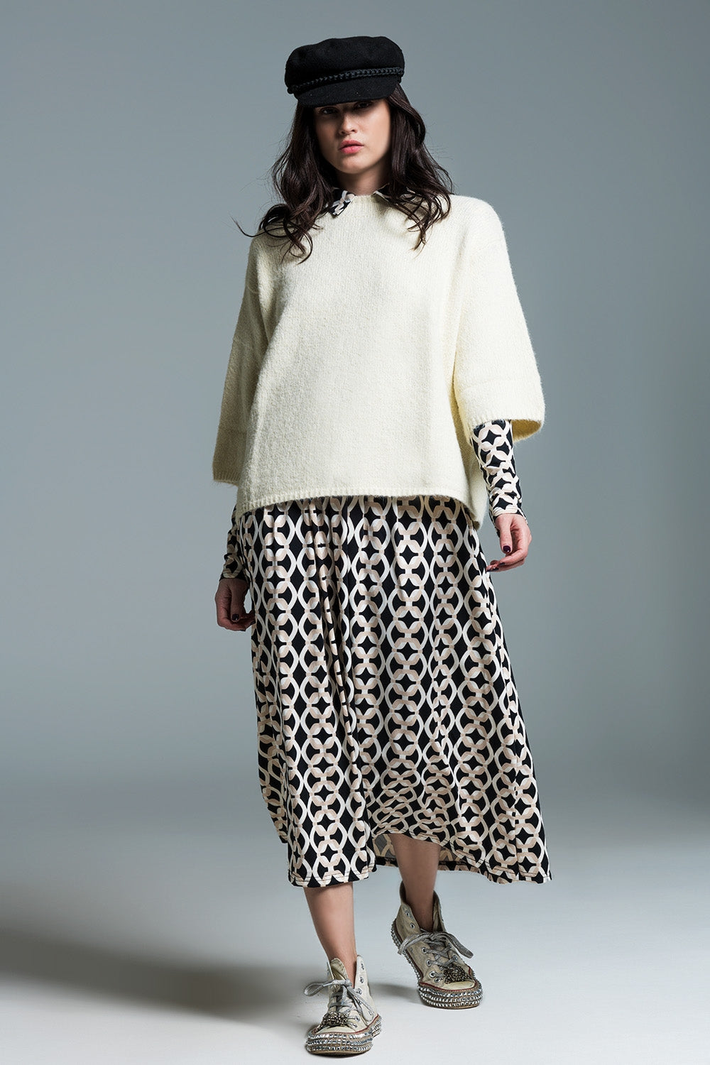 Jersey Relaxed de manga 3/4 y cuello redondo en color crema