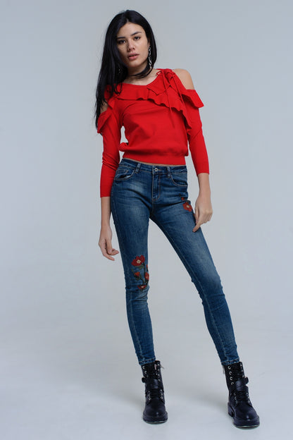 Jersey rojo con detalle de volantes