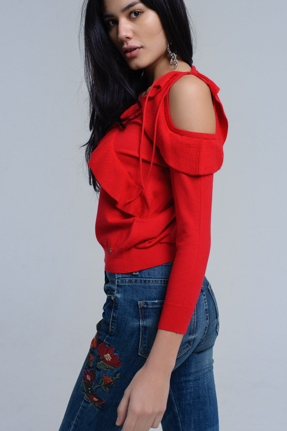 Jersey rojo con detalle de volantes