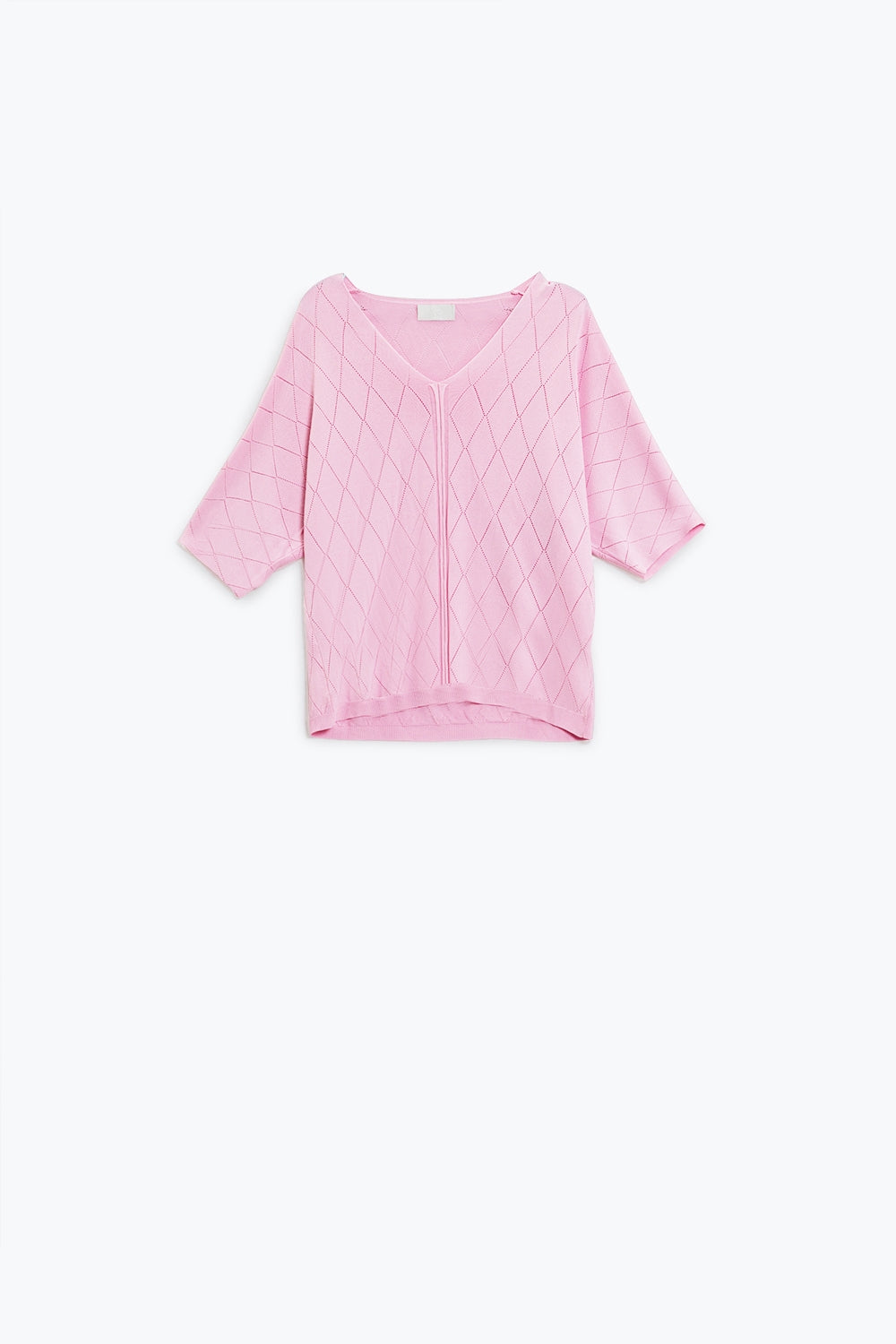 Jersey rosa claro de manga corta con estampado de rombos