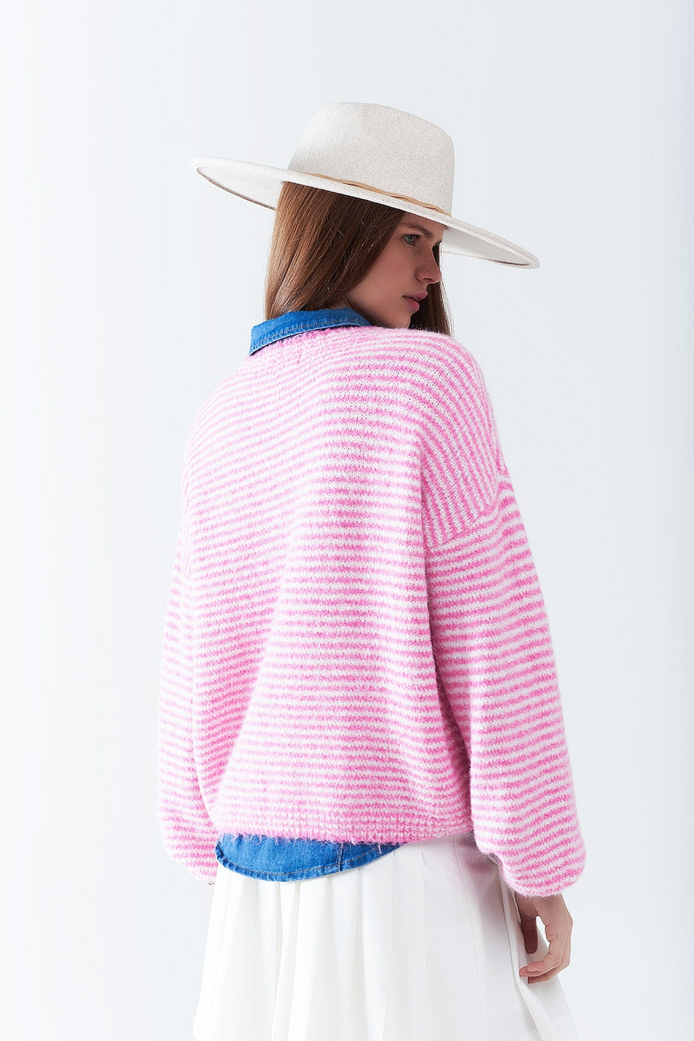 Jersey rosa con rayas blancas