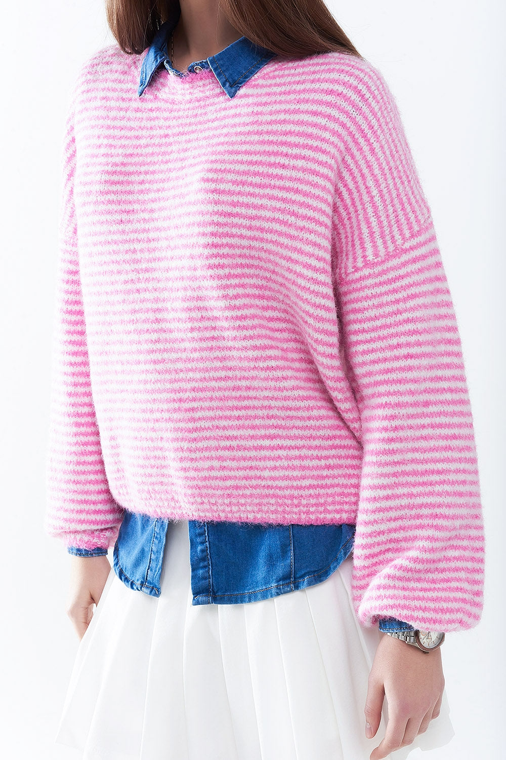 Jersey rosa con rayas blancas