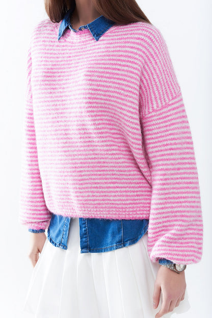 Jersey rosa con rayas blancas