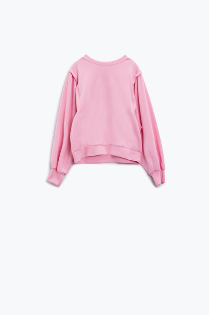 Q2 Jersey rosa de manga larga con detalles de costura frontal en los laterales