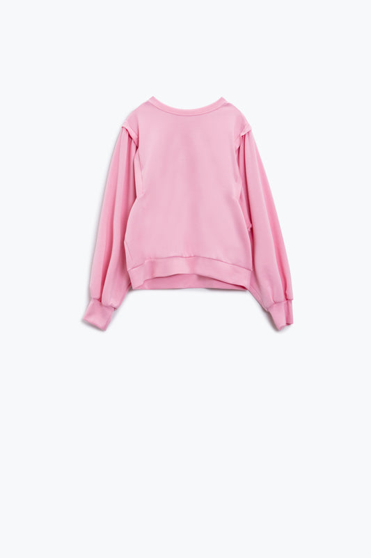 Q2 Jersey rosa de manga larga con detalles de costura frontal en los laterales