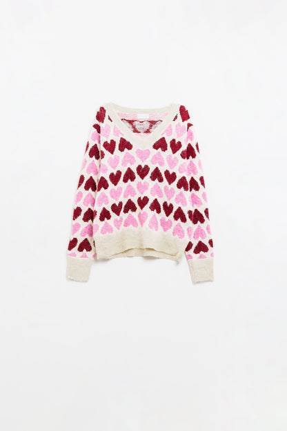 jersey suave en crudo con corazones rosas