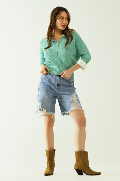 Jersey verde con mangas 3/4 y cuello de polo