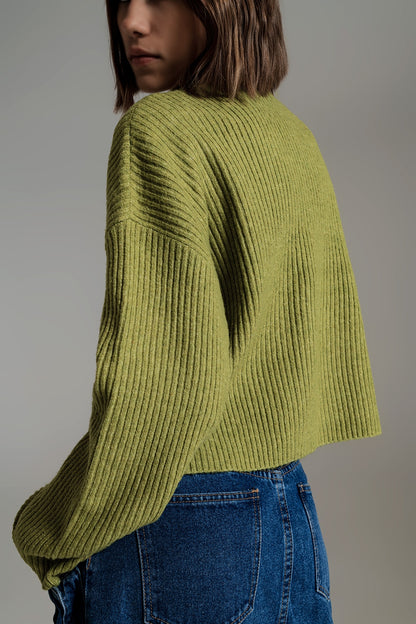 jersey verde oliva de canale suave con cuello semicisne