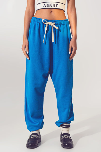 Q2 Jogger Oversize con Cintura Lazada en Azul