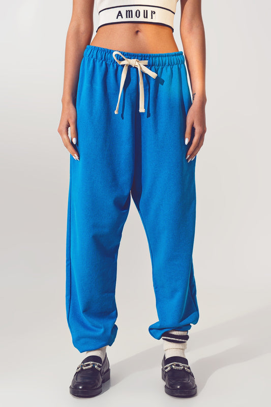 Q2 Jogger Oversize con Cintura Lazada en Azul