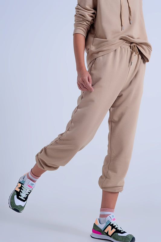 Q2 Joggers beige básicos con cordón de algodón
