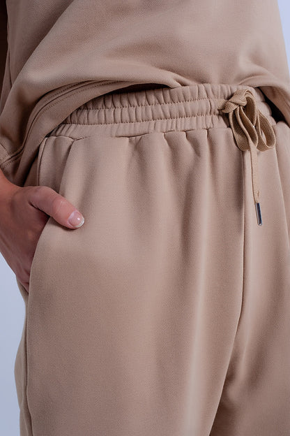 Joggers beige básicos con cordón de algodón
