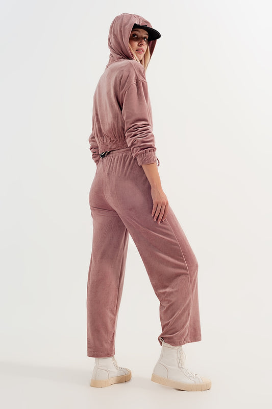 Q2 Joggers rosa con cordón ajustable de pana