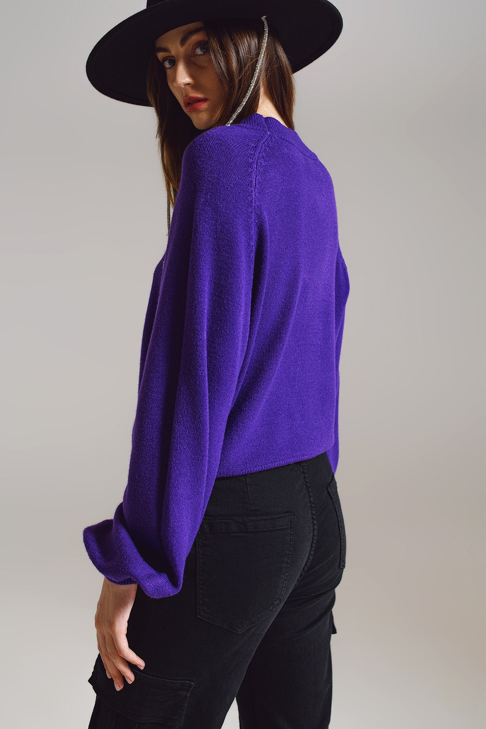 jumper morado de estilo relajado con mangas globo