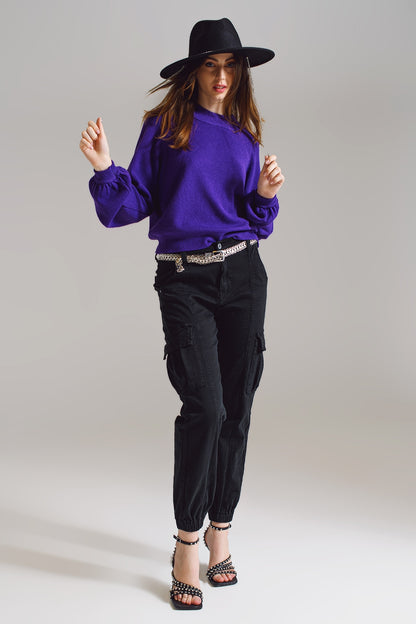 jumper morado de estilo relajado con mangas globo