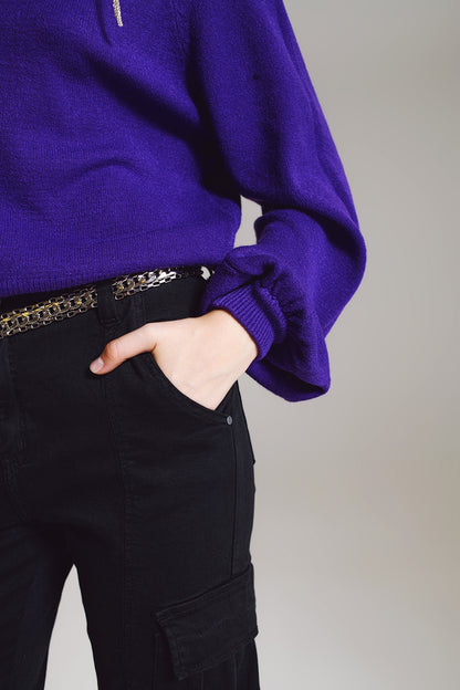jumper morado de estilo relajado con mangas globo