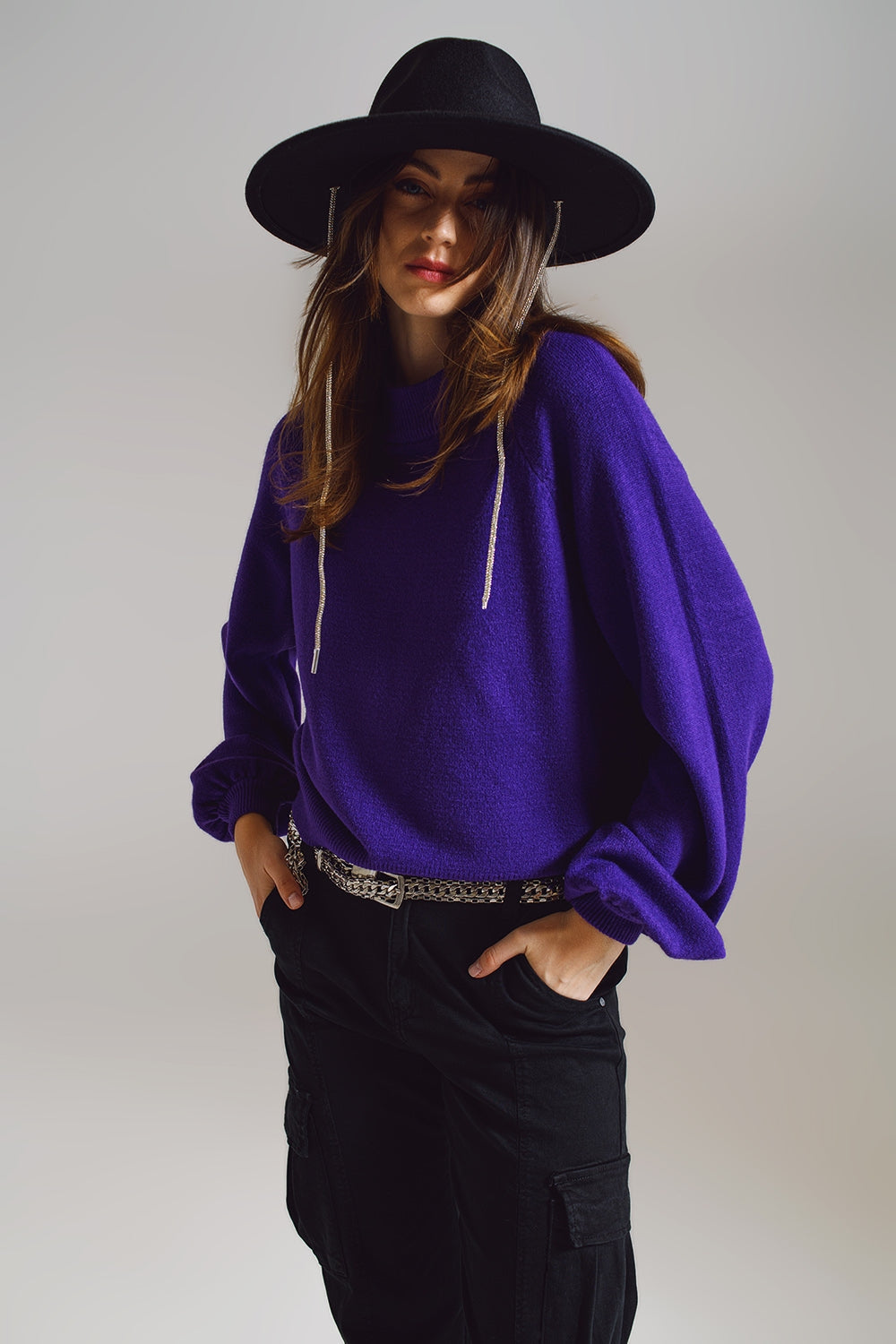jumper morado de estilo relajado con mangas globo