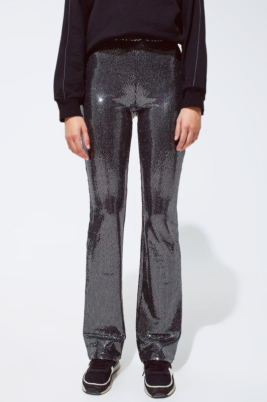 Q2 Leggings acampanados de tejido metalizado en plata