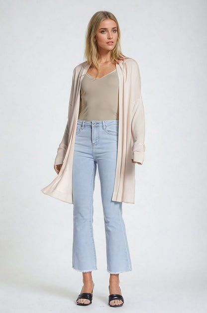 Maxi Cárdigan Beige Abierto Manga Larga