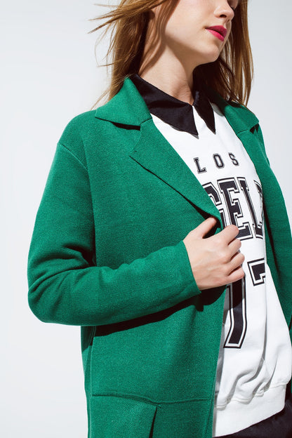 Maxi cárdigan de cuello grande en verde