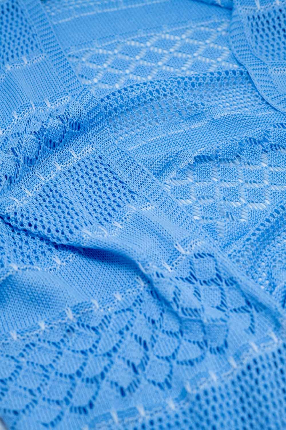 Maxi cárdigan de ganchillo azul bebé con mangas largas