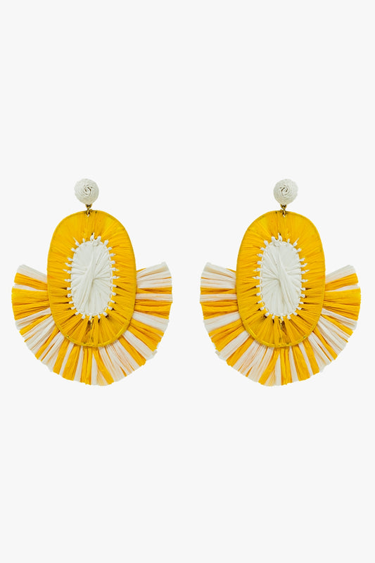 Q2 Maxi Pendientes de rafia con borlas amarillas y blancas