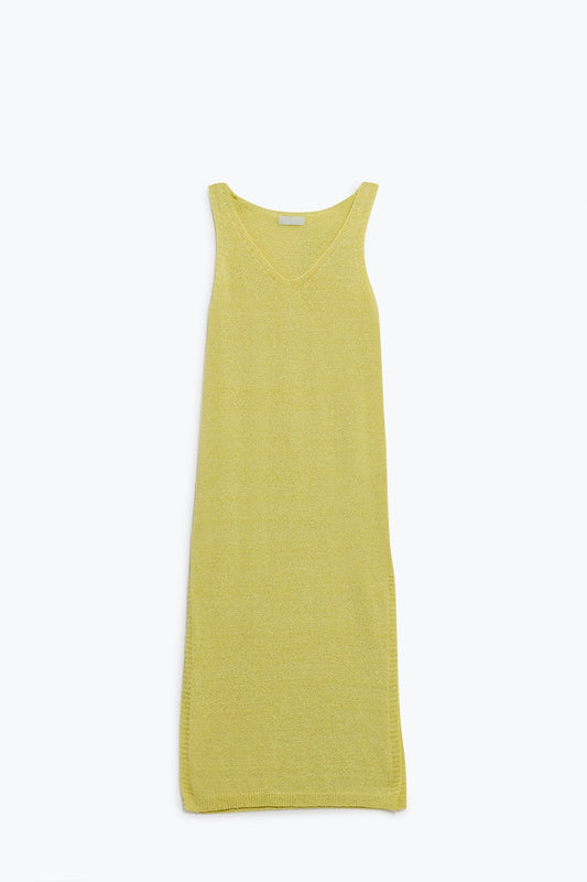 Q2 Maxi Vestido amarillo Sin Mangas Con Abertura Lateral