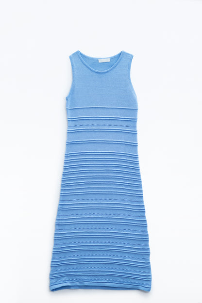 Q2 Maxi vestido azul de punto de crochet sin mangas