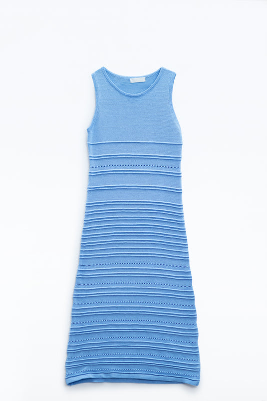 Q2 Maxi vestido azul de punto de crochet sin mangas