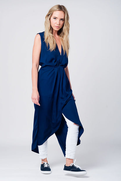 Q2 Maxi vestido azul marino con escote en pico