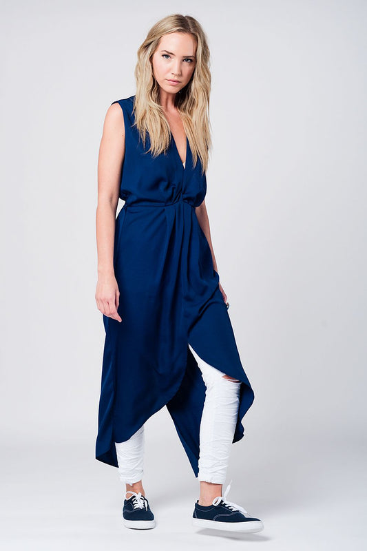 Q2 Maxi vestido azul marino con escote en pico