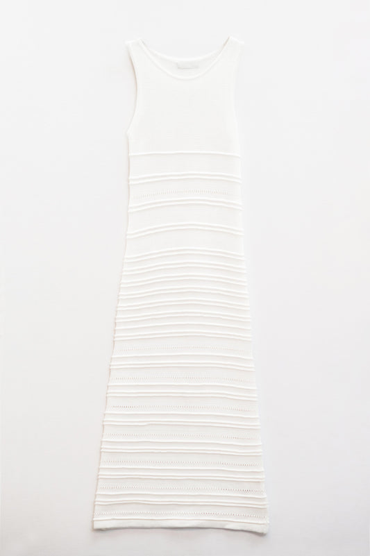 Q2 Maxi Vestido Blanco de Punto de Crochet sin Mangas