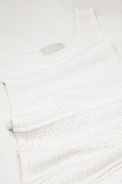 Maxi Vestido Blanco de Punto de Crochet sin Mangas