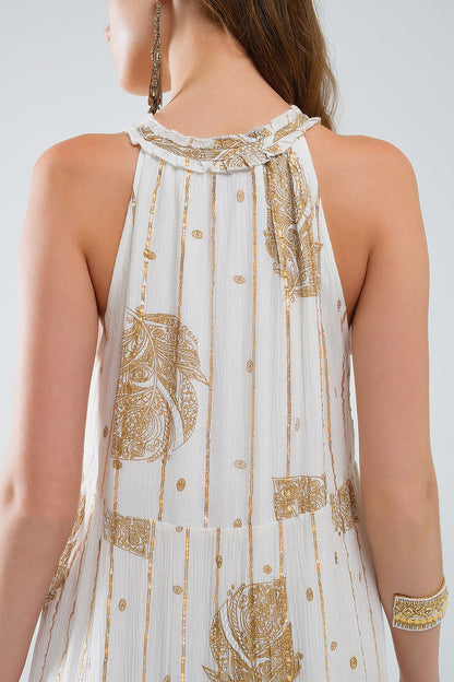 maxi vestido boho de gasa con estampado de flores doradas