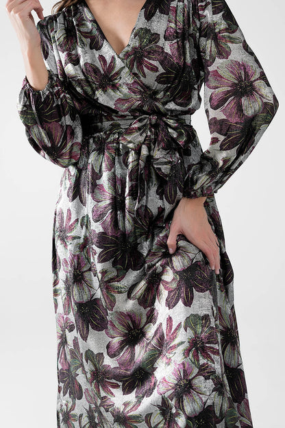 maxi vestido con estampado de flores efecto metalizado
