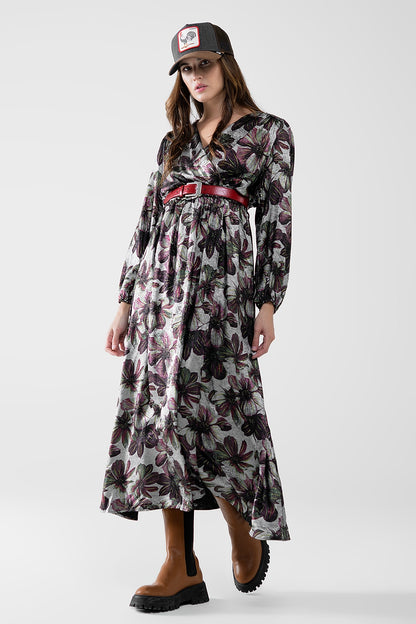 maxi vestido con estampado de flores efecto metalizado