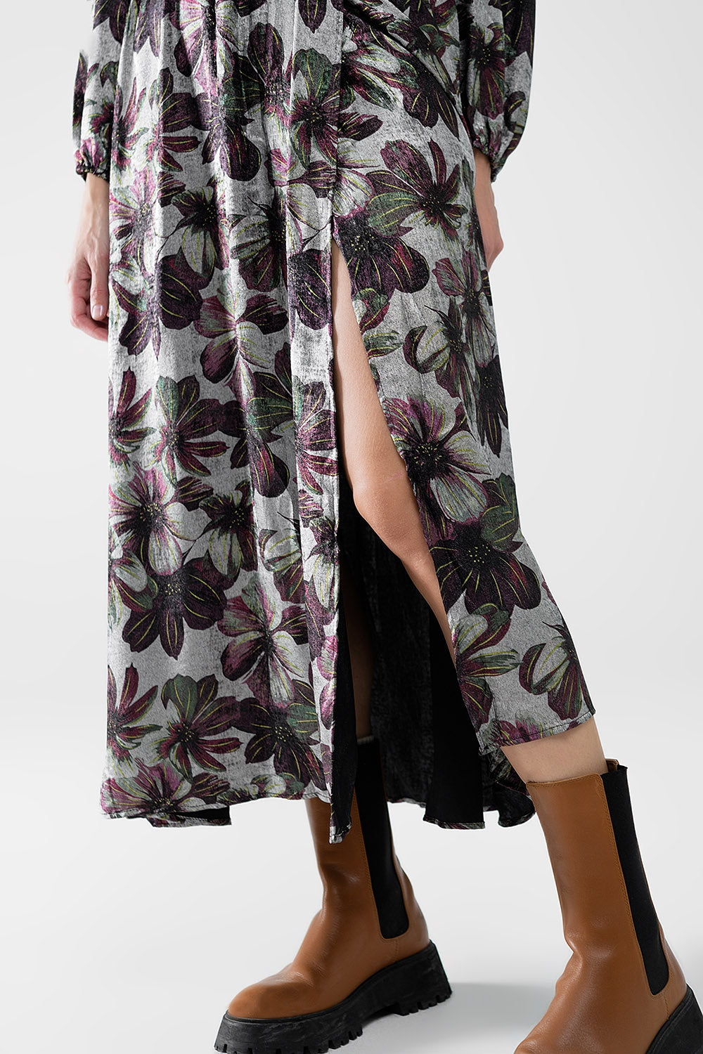 maxi vestido con estampado de flores efecto metalizado