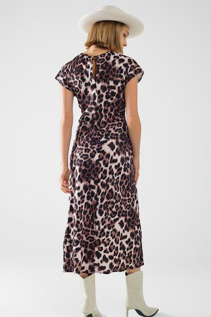 Maxi vestido con estampado de leopardo y detalle de nudo en la cintura