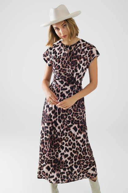 Maxi vestido con estampado de leopardo y detalle de nudo en la cintura