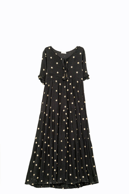 Q2 Maxi Vestido Negro con Lentejuelas Doradas