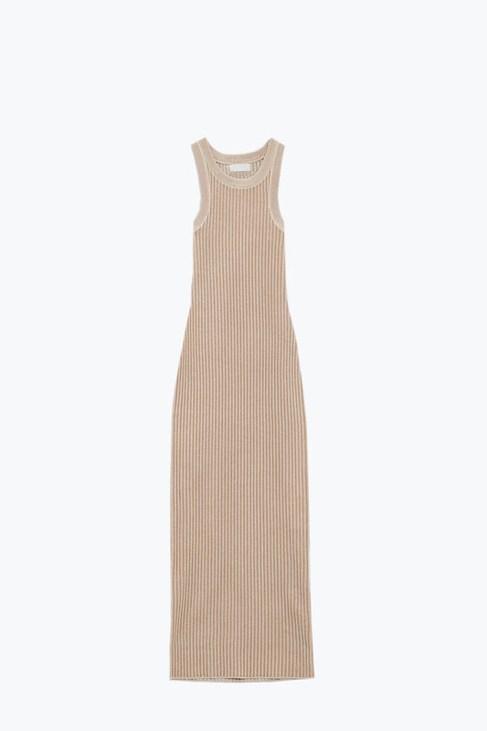 Q2 Maxi Vestido sin Mangas Halter Bodycon Ribbed en beige