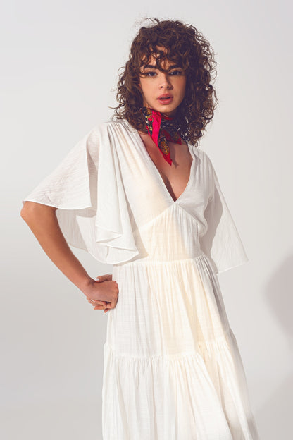 Maxi Vestido Smock Cuello en V Blanco