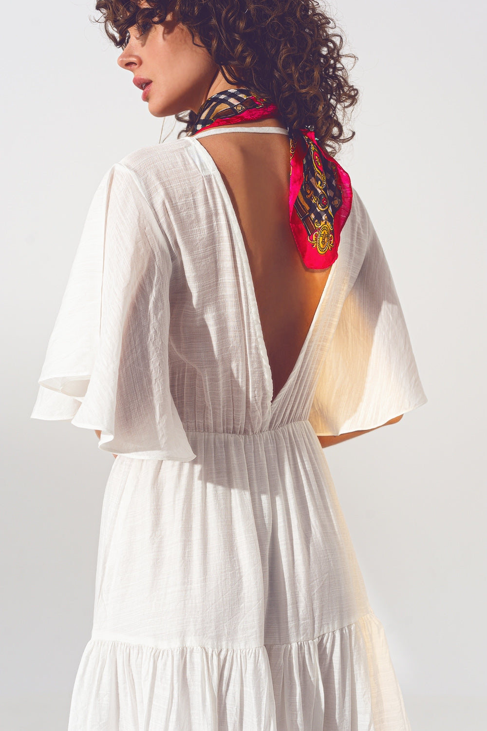Maxi Vestido Smock Cuello en V Blanco