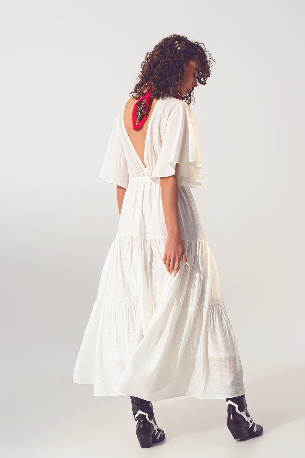 Maxi Vestido Smock Cuello en V Blanco